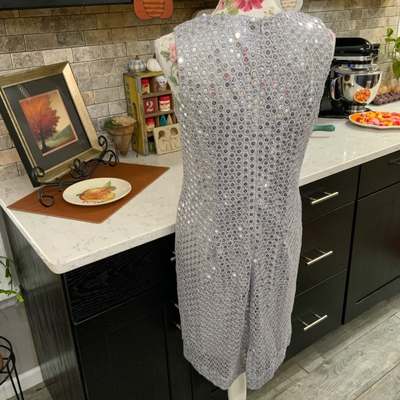 Black Label By Chico’s Dress Size 8 Silver Sequin Crochet Sheath Cocktail Party - Picture 5 of 15